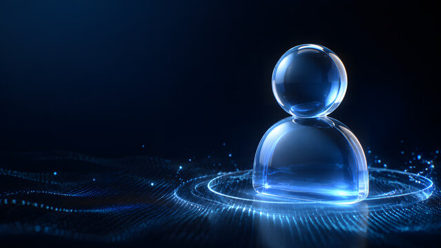 user profile glowing blue avatar icon glass person account technology digital identity network innovation future background modern