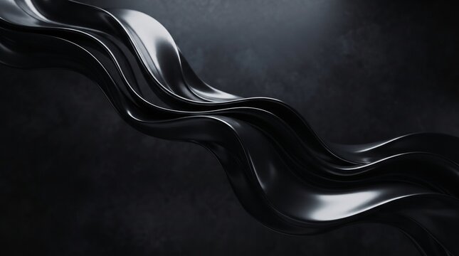 Black Chrome Flowing Waves Luxury Abstract 3D Background