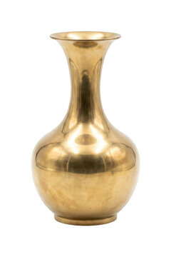 Polished brass vase isolated on transparent background for home decor