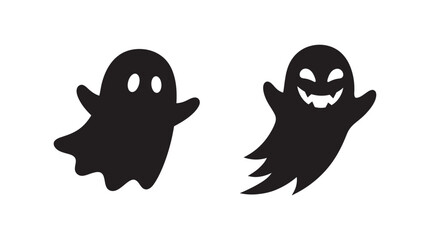 Obraz premium Two black ghost silhouettes with different expressions against a white background silhouette