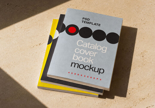 Catalog Cover Book Mockup on Textured Surface With Natural Light for Branding and Editorial Presentation