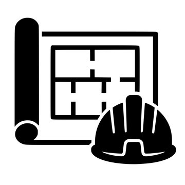 Construction plans icon flat outline in black