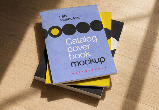 Catalog Cover Book Mockup on Textured Surface With Natural Light for Branding and Editorial Presentation