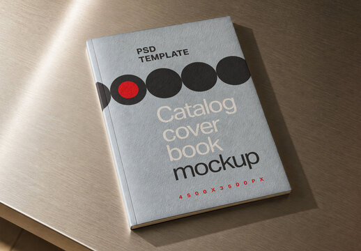 Catalog Cover Book Mockup on Textured Surface With Natural Light for Branding and Editorial Presentation