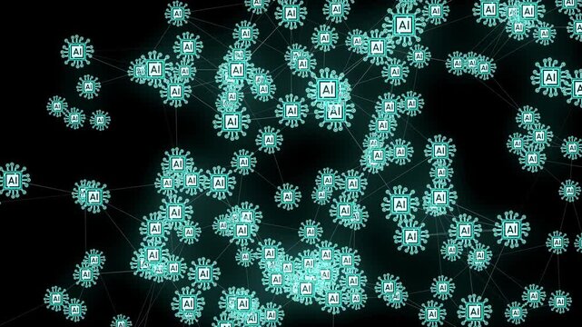 Animated infographic showing Artificial Intelligence at work, against a green background.