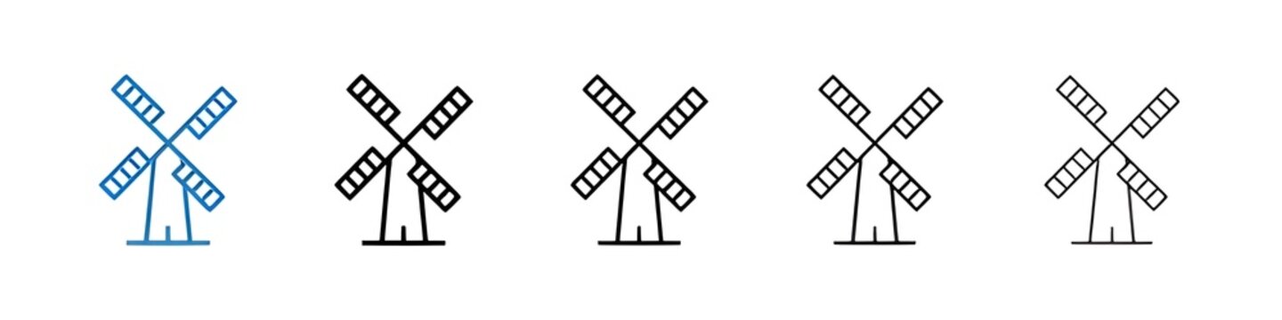 Mill sign icons collection vectors for web ui. Thin line customizable illustration. Contour symbol. Vector isolated outline drawing. Editable stroke