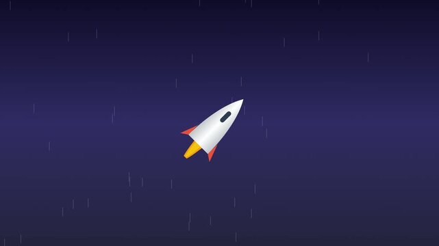 Minimalist Pixel Art Spacecraft Launching Through Deep Blue Sky