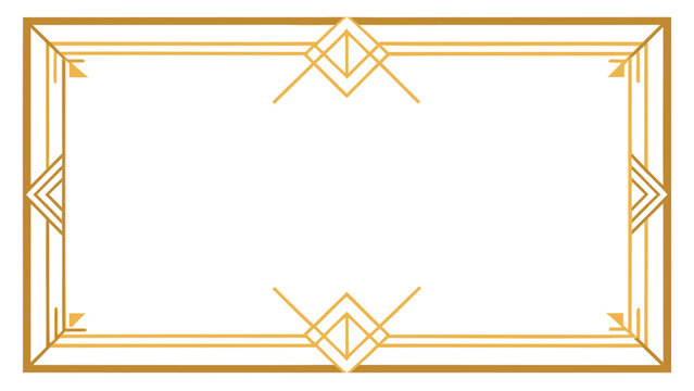 Art deco golden frame featuring symmetrical geometric lines and angular corners provides vintage luxury aesthetic for formal greetings.