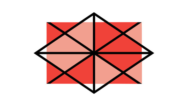 Geometrical star pattern grid construction composed of interlocking triangles and diagonal lines for architectural structural planning.