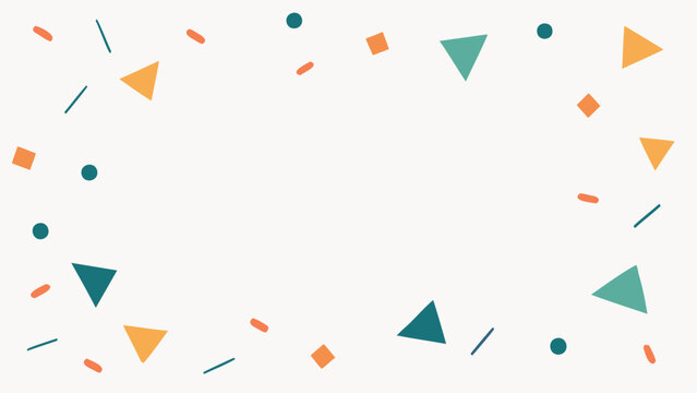 Abstract geometric pattern with colorful triangles squares and circles creates playful confetti atmosphere for festive party celebration.