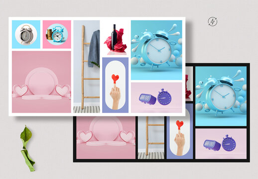Modern Creative Mood Board Presentation Template with Colorful Photo Collage Layout