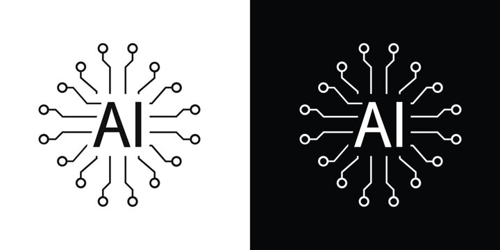 Artificial intelligence logo design with electronic circuit board lines on black and white background