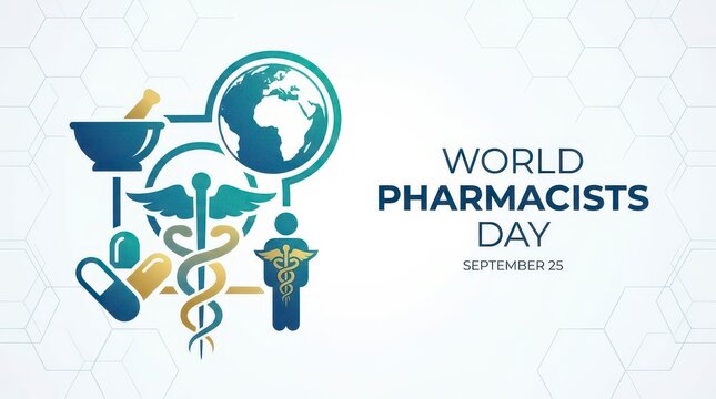 World Pharmacists Day illustration with globe and pills