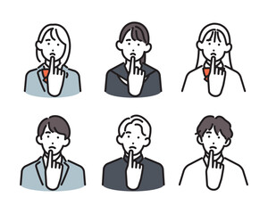 Fototapeta premium シンプル イラスト 軽く考え事をする男女の学生6人セット ベクターイラスト