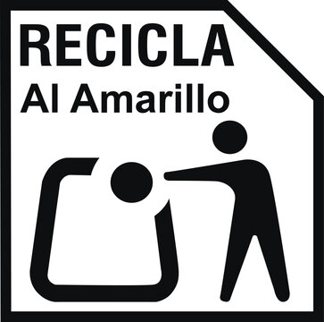 Recicla Al Amarillo Black Spanish Recycling Sorting Bin Label Icon Sign
