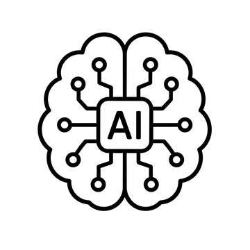 AI brain icon flat outline in black