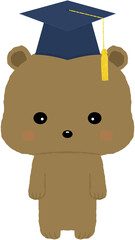 Graduation baby bear cub illustration, cute cartoon character with diploma cap and gown © youngsun