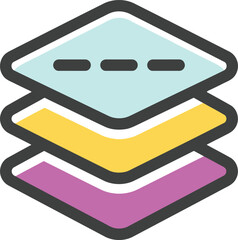 Stack of layered documents icon with light blue yellow and magenta colors for data storage cloud computing and project management information organization systems. © Q