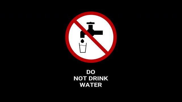 Red circular prohibition sign black faucet water glass symbol non potable liquid.