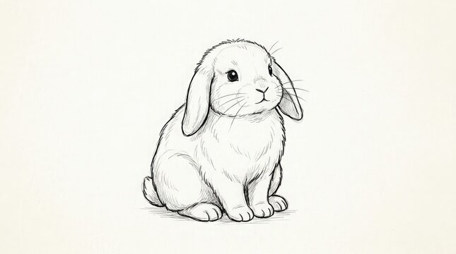 Charming sketch of a floppy eared rabbit sitting calmly