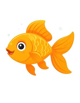 Happy Cartoon Orange Goldfish Swimming.