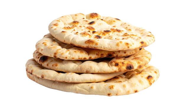 a pile of fluffy naan bread isolated on transparent background