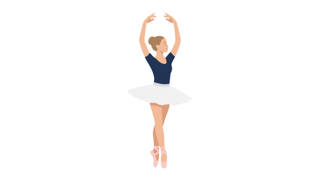 Graceful ballerina dancer performing a classic ballet pose wearing a white tutu and dark leotard as a clean vector illustration