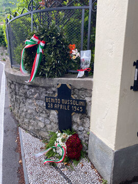 Memorial cross for Benito Mussolini at the execution site in Giulino di Mezzegra near Lake Como