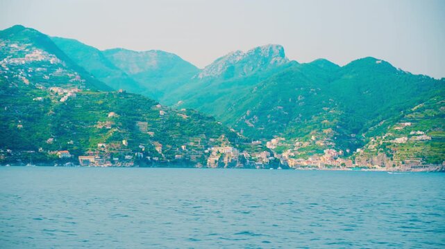 Little town of Maiori view from the boat in summer Amalfi coast
