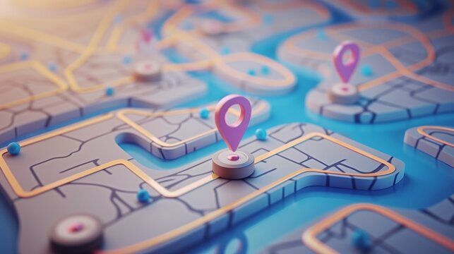 Clean map design with navigation path and location markers.