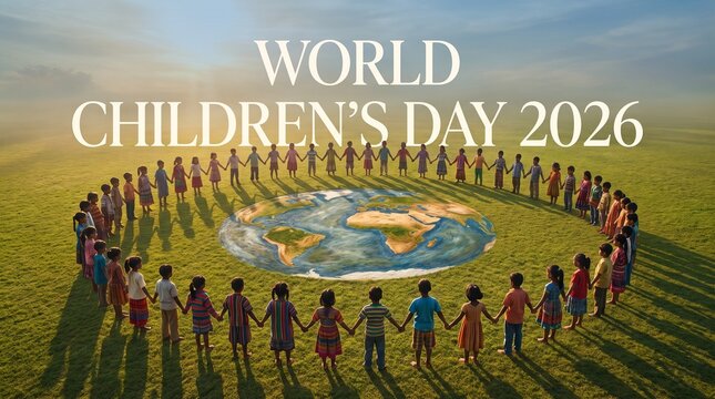 Diverse children holding hands around the world earth map