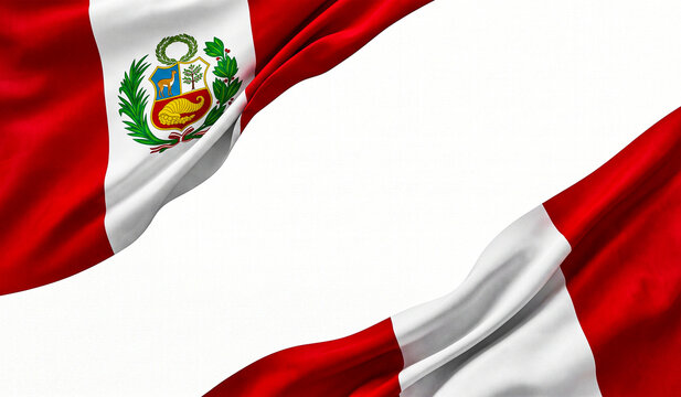 Peru flag waving in wind isolated on white background with copy space for design layout.