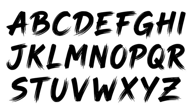 Uppercase Dry Brush Alphabet A to Z Black Grunge Hand Painted Lettering Vector Set