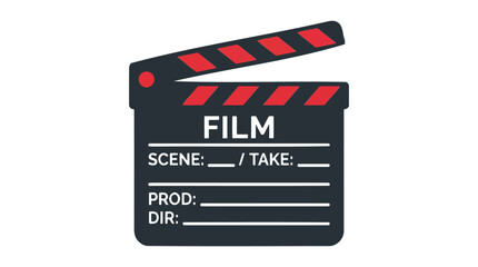 Naklejka premium Classic clapperboard with a black body and red diagonal stripes on the arm isolated on a white background, for cinema
