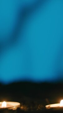 Halloween Candles and Scary Blue Copy Space Background