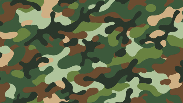 Military Camo Pattern with Layered Woodland Green Brown Black and Beige