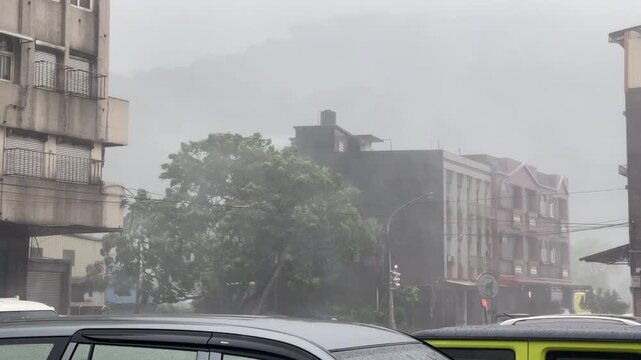 Powerful Hurricane Winds Lash Town With Heavy Rain