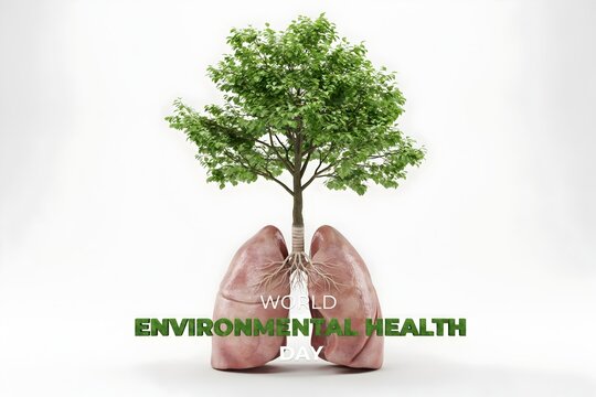 Green tree growing from human lungs representing environmental health and clean air