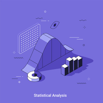 Statistical analysis with normal distribution bell curve and bar graph. Isometric vector illustration of data metrics. Business intelligence and research concept for digital report.