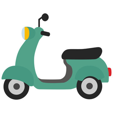Flat vector illustration of a green vintage scooter motorcycle side view