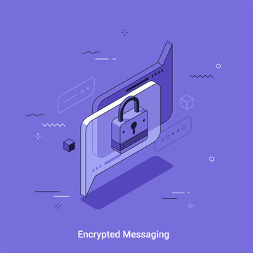 Encrypted messaging concept with secure digital connection and lock symbol. Isometric vector illustration for cybersecurity, privacy, data protection, and business communication.