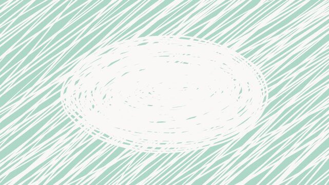 Animated scribble oval frame on mint green diagonal lines background seamless loop. Hand-drawn motion graphic texture with copy space for video intros, banners, titles, and text overlays.