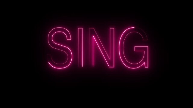 A pink neon sign that spells out the word "SING" against a dark background.