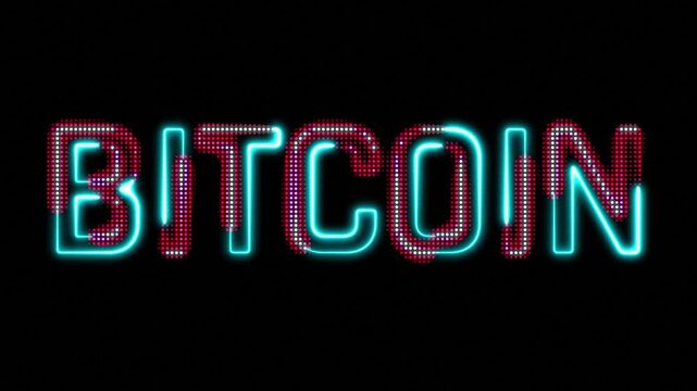 Bitcoin banner background with loop able glowing stroke effect. Large text for cryptocurrency technologies