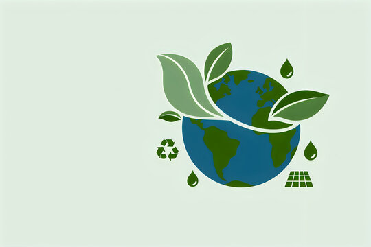 Eco friendly globe with leaves and water droplets symbolizing sustainability illustration