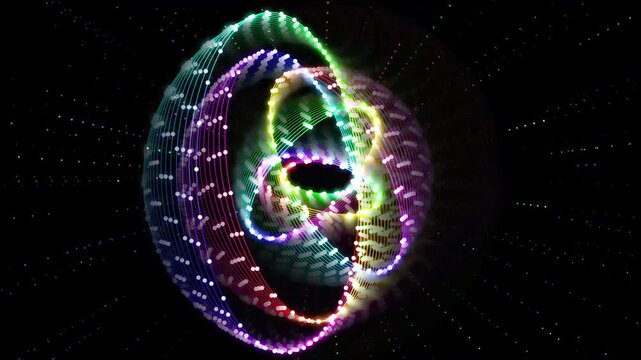 Abstract digital art colorful geometric human face with glowing dots