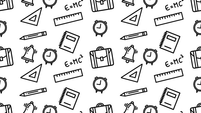Back to school outline seamless pattern. Education learning doodle background. School themed doodle seamless pattern. School supplies pattern background 