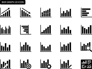 Obraz premium Set of black and white bar chart icons representing business data analysis and financial growth performance metrics