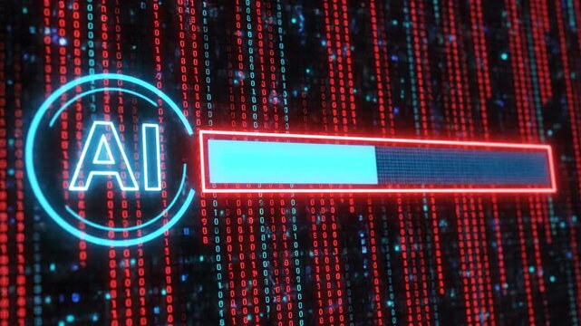 Artificial intelligence loading data with futuristic red and blue design