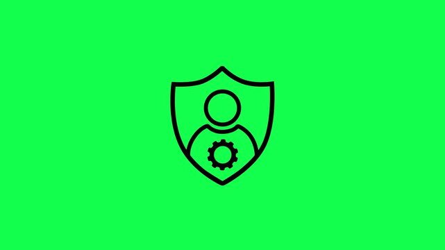 Shield icon setting with user profile animation on green background. User settings profile animation. User profile with shield and gear icon for personal profile management, verified user protection